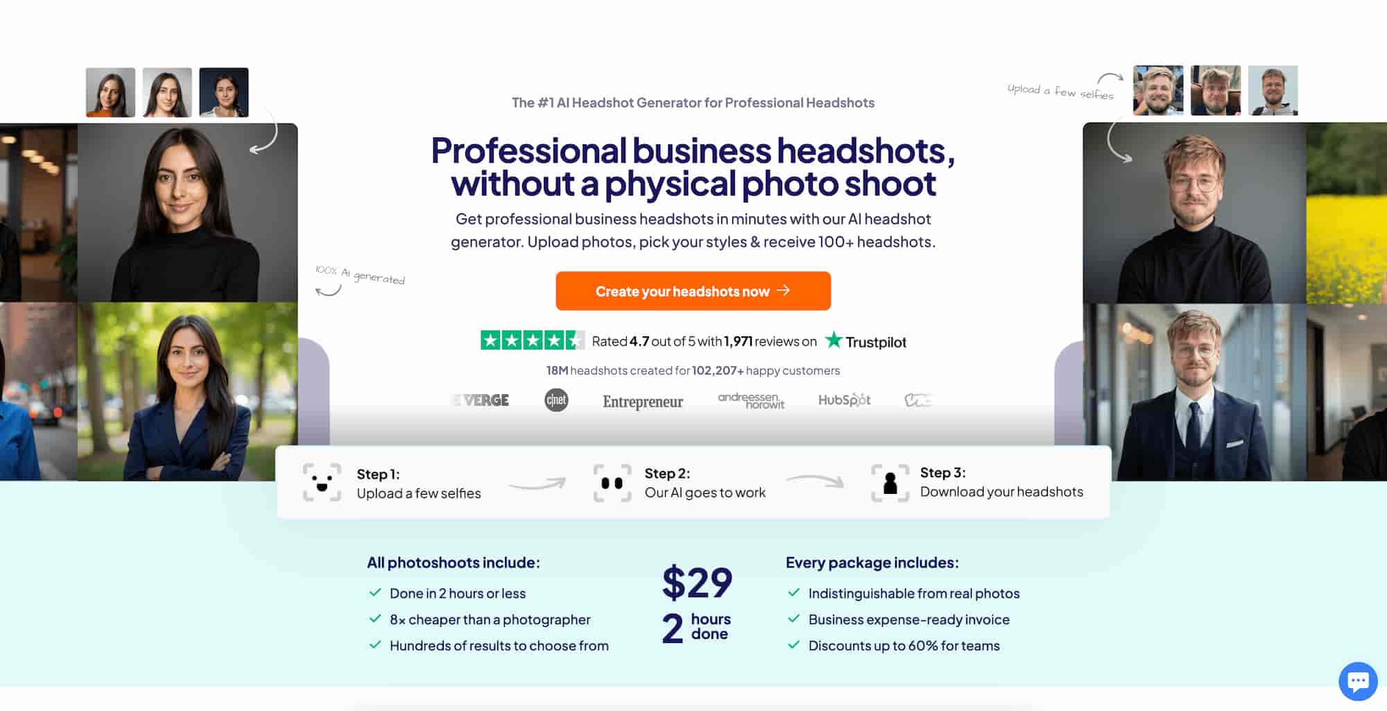 Headshots Pro website hero section.