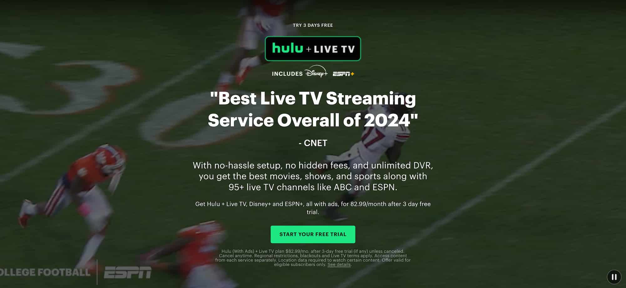 Hulu website hero section.