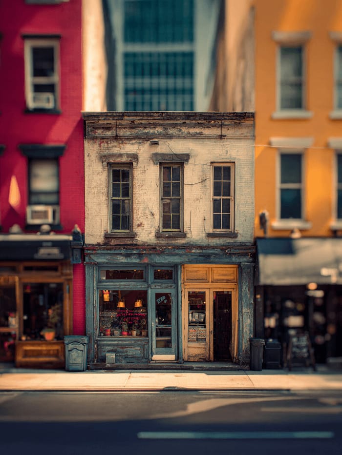 Closed business on busy street.